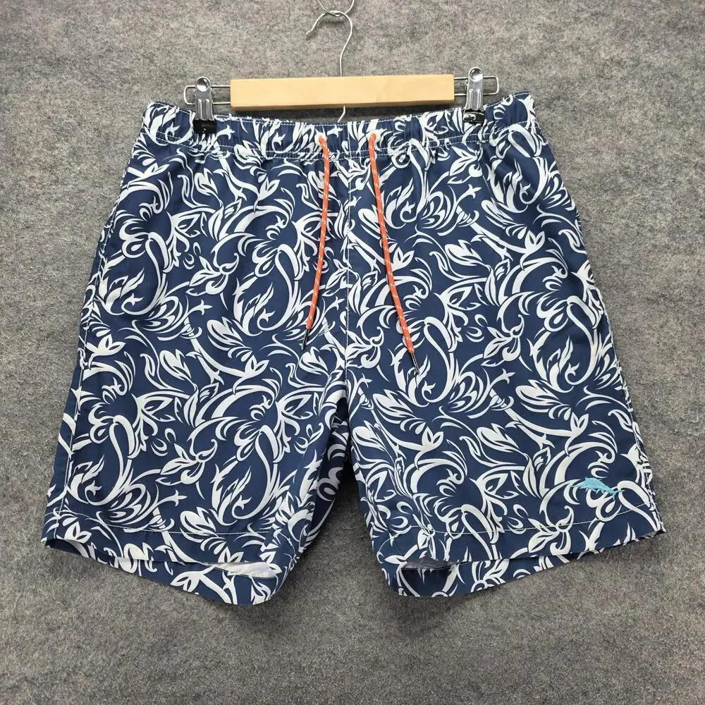 Tommy Bahama Swim Trunks Mens M Blue Floral Lined Drawstring Mesh Pockets